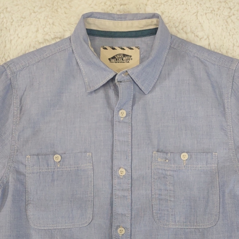 VANS Light Blue Short Sleeve Button-Up Shirt - Picture 15 of 17